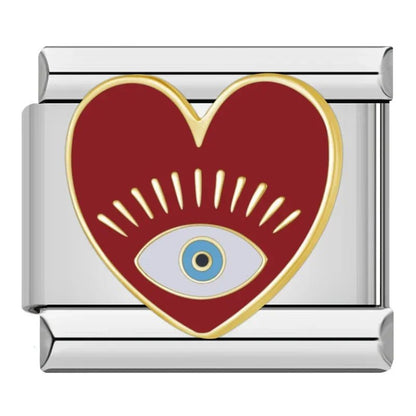 Charm Ojo Corazón Rojo (Plateado) - Italian Charms