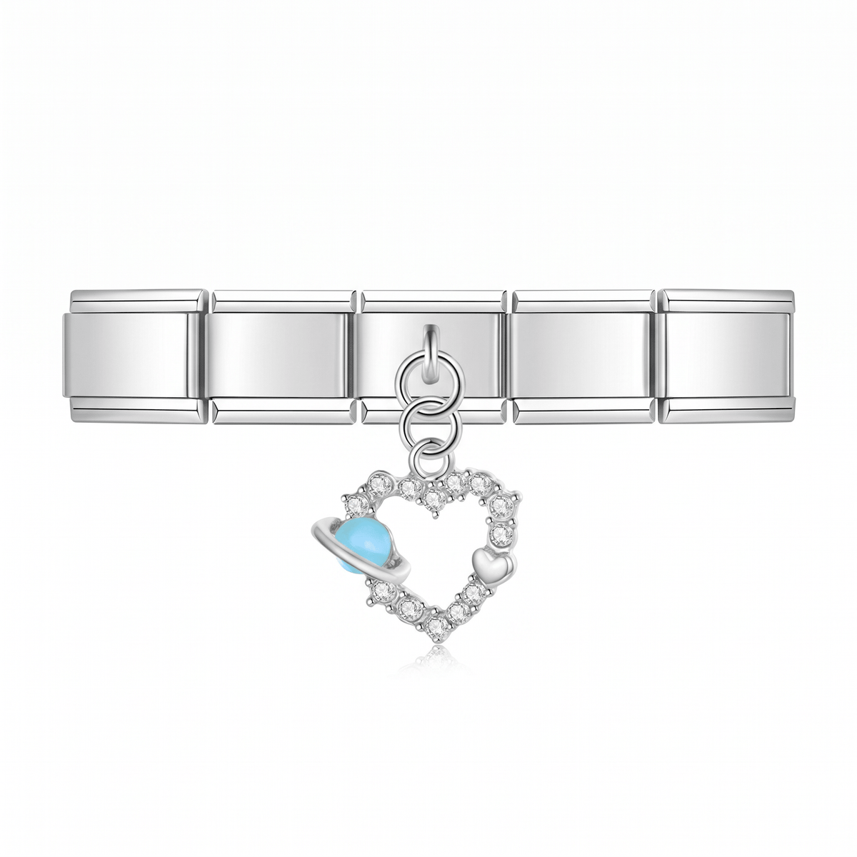 Charm Corazon Planeta en pulsera italiana de eslabones