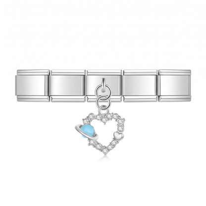 Charm Corazon Planeta en pulsera italiana de eslabones