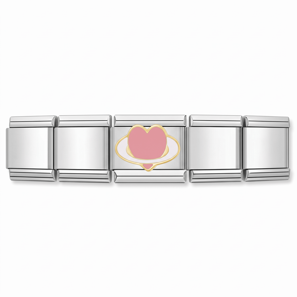 Charm Corazón planeta (Plateado) en pulsera italiana de eslabones