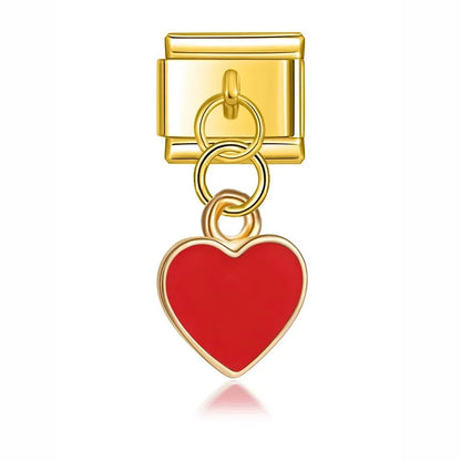 Charm Corazón rojo (Colgante, Dorado) - Italian Charms