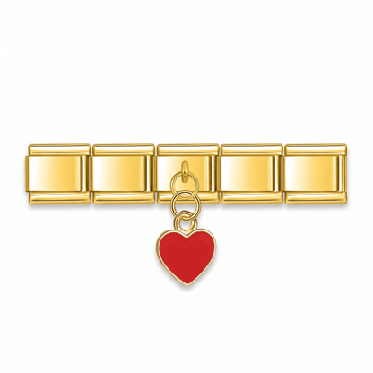 Charm Corazón rojo (Colgante, Dorado) en pulsera italiana de eslabones