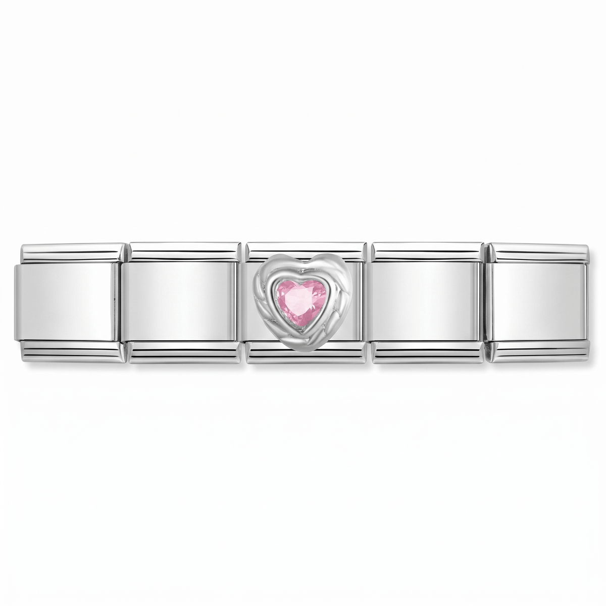 Charm Corazon Rosa en pulsera italiana de eslabones