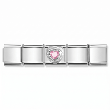Charm Corazon Rosa en pulsera italiana de eslabones