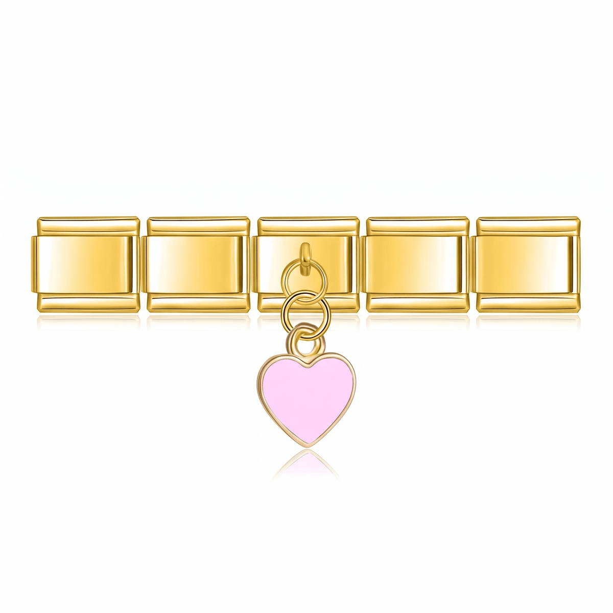 Charm Corazón rosa (Colgante, Dorado) en pulsera italiana de eslabones