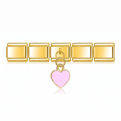Charm Corazón rosa (Colgante, Dorado) en pulsera italiana de eslabones