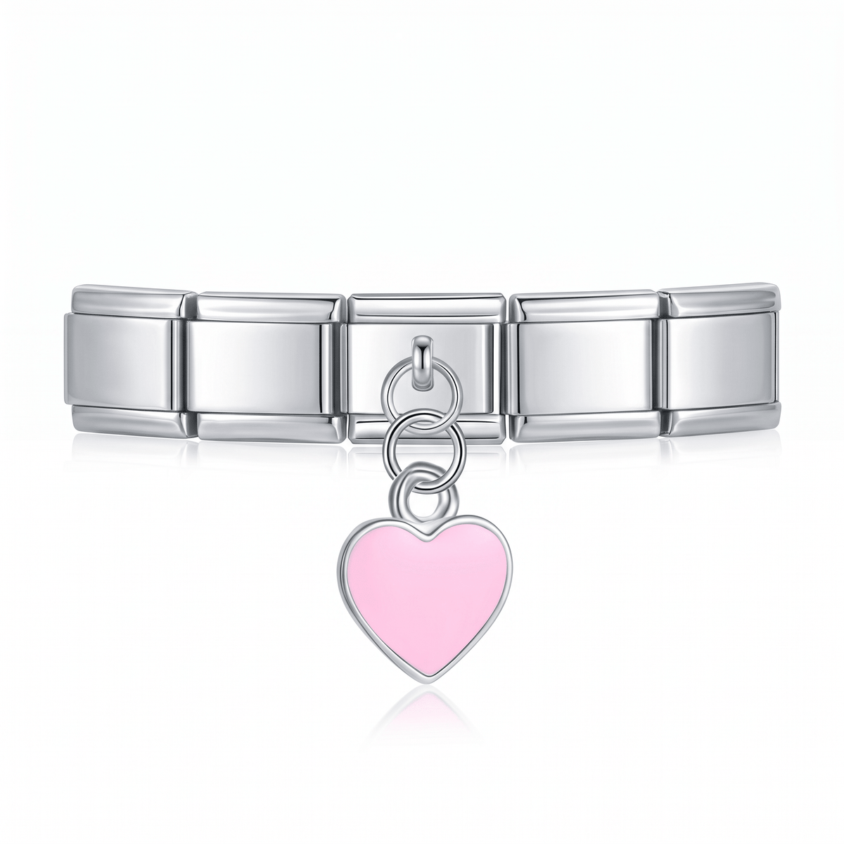 Charm Corazón rosa (Colgante, Plateado) en pulsera italiana de eslabones