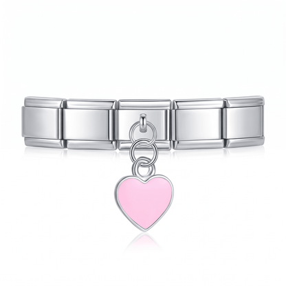 Charm Corazón rosa (Colgante, Plateado) en pulsera italiana de eslabones