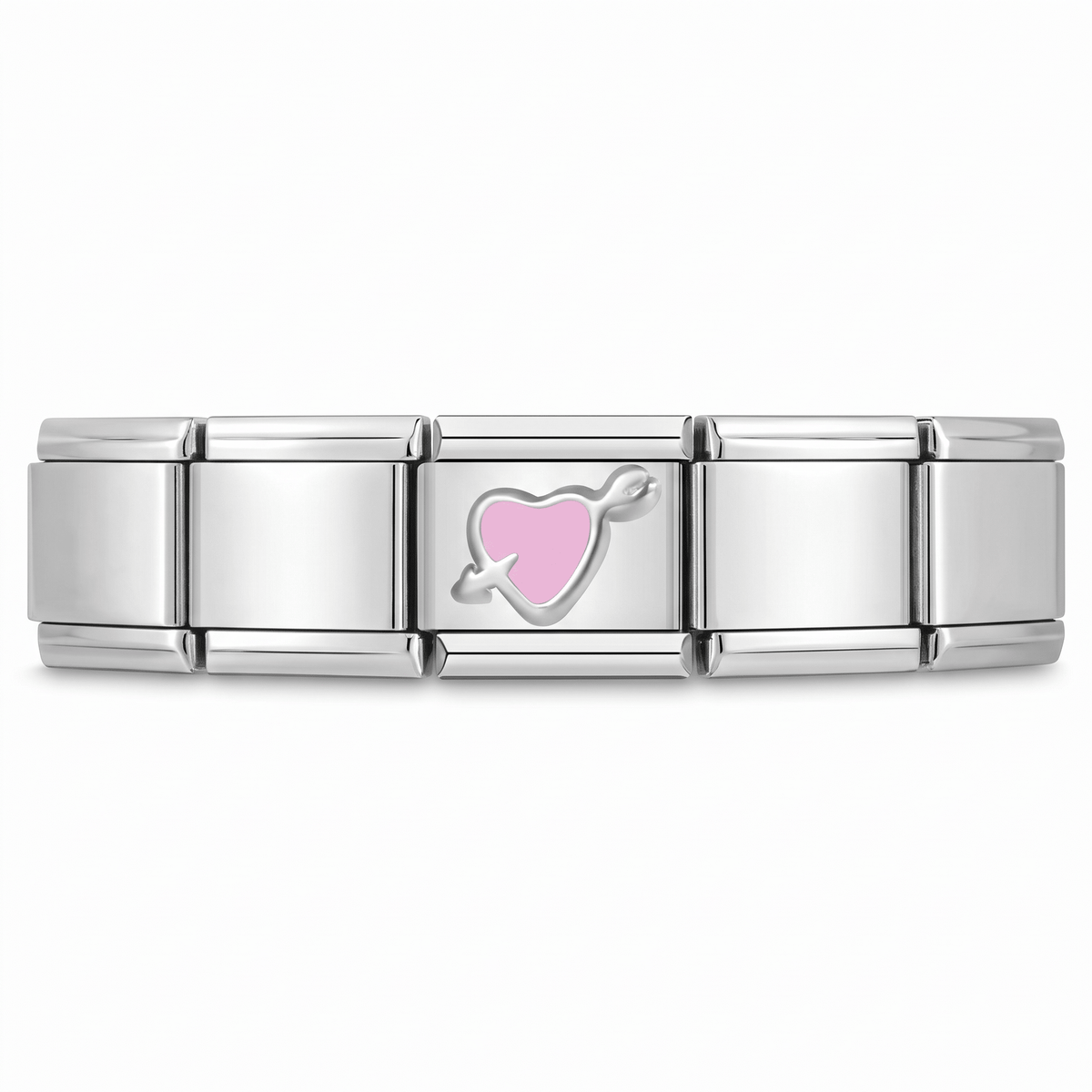 Charm Corazón rosa (Flecha) en pulsera italiana de eslabones