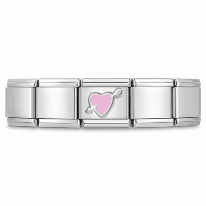 Charm Corazón rosa (Flecha) en pulsera italiana de eslabones