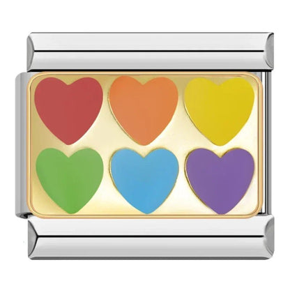 Charm Corazones de colores (Plateado) - Italian Charms