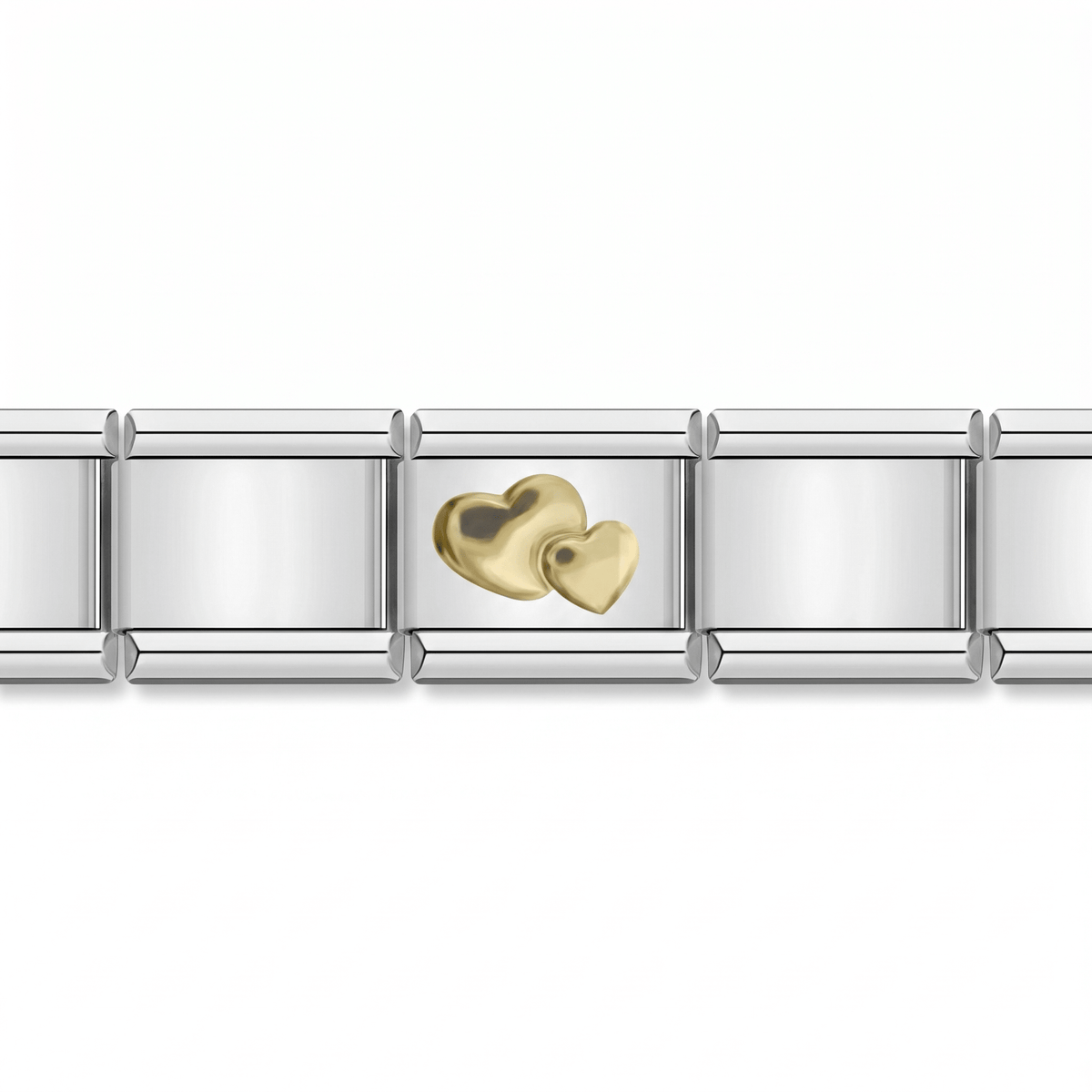 Charm Corazones (Dorados) en pulsera italiana de eslabones
