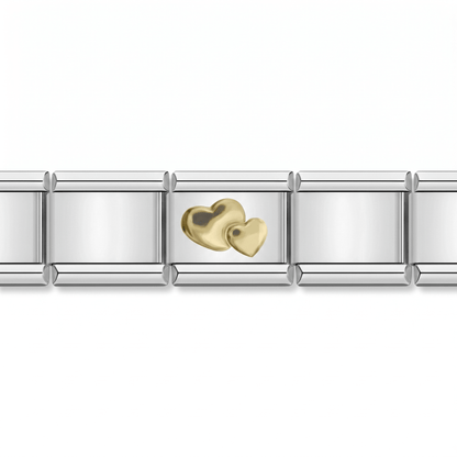 Charm Corazones (Dorados) en pulsera italiana de eslabones