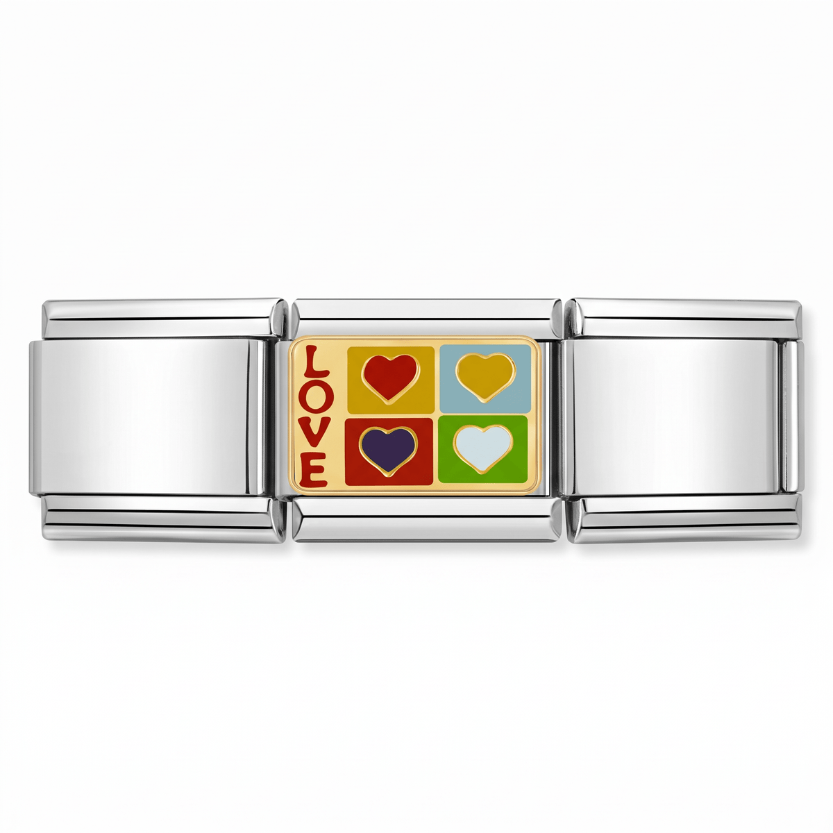 Charm Corazones (Love) en pulsera italiana de eslabones