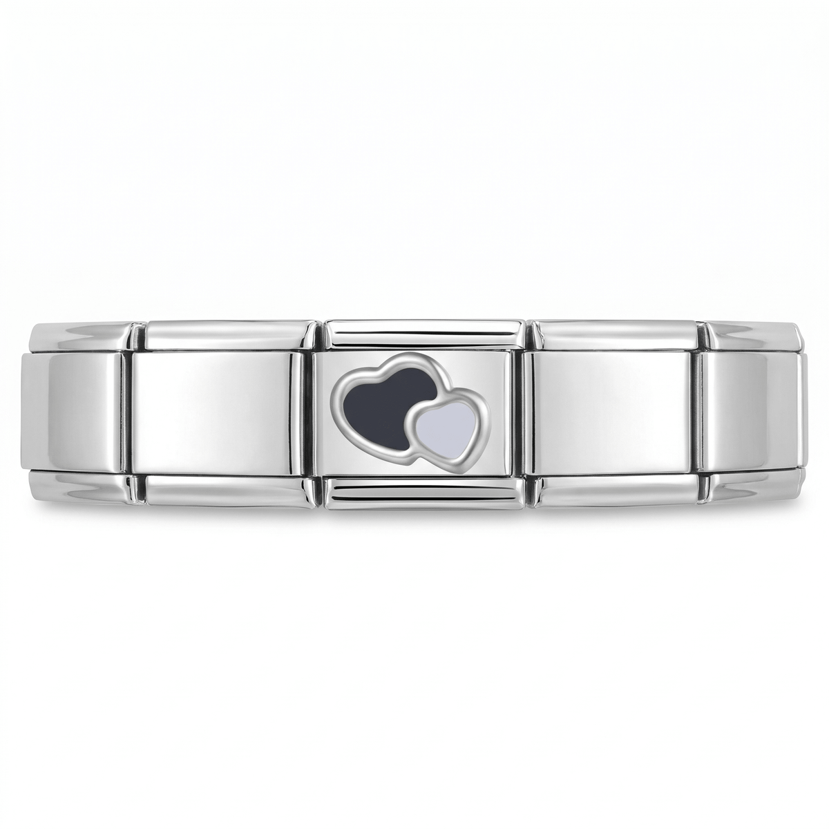 Charm Corazones (Negro y Blanco) en pulsera italiana de eslabones
