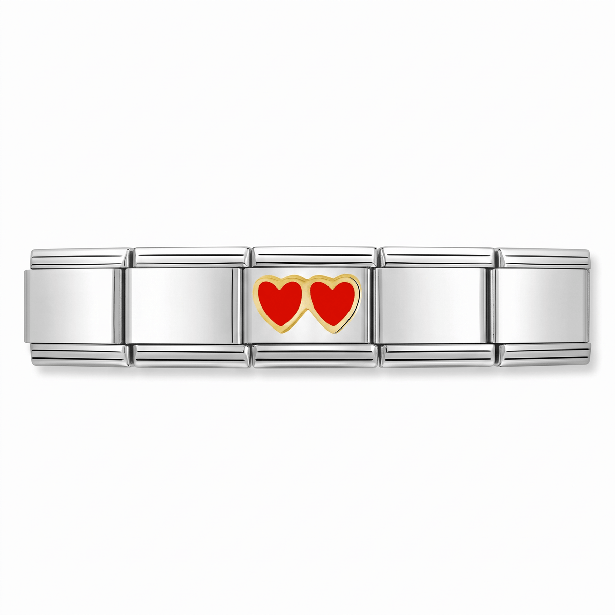 Charm Corazones (Rojos) en pulsera italiana de eslabones
