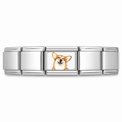 Charm Corgi en pulsera italiana de eslabones