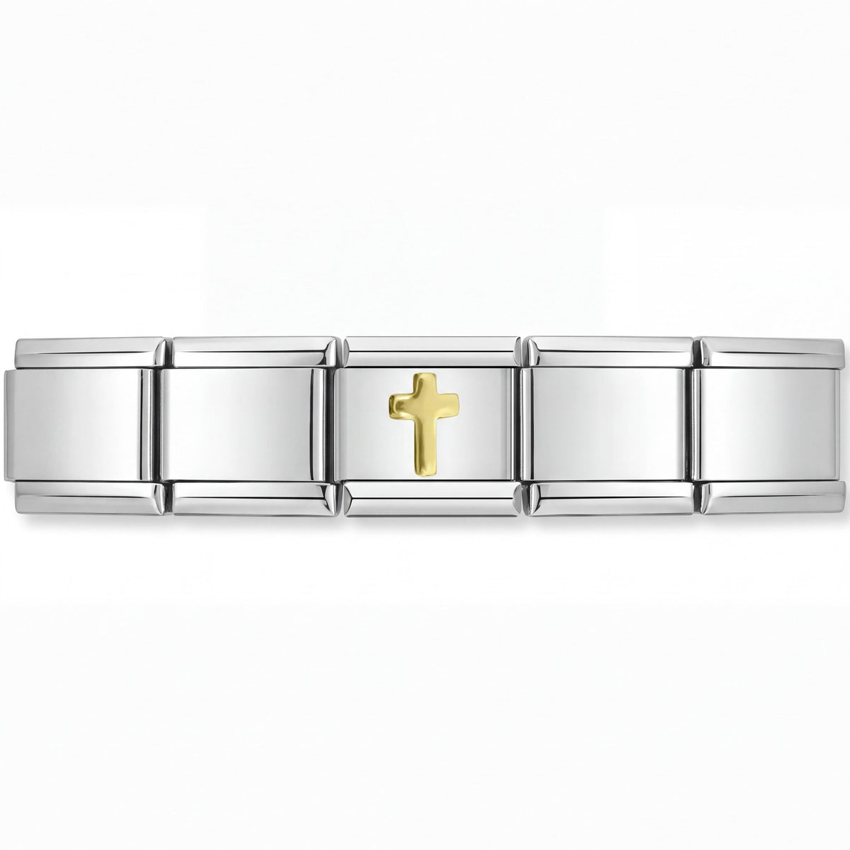 Charm Cruz Dorada en pulsera italiana de eslabones