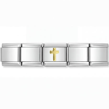 Charm Cruz Dorada en pulsera italiana de eslabones