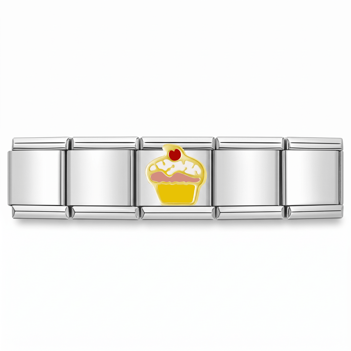 Charm Cup Cake (Amarillo) en pulsera italiana de eslabones