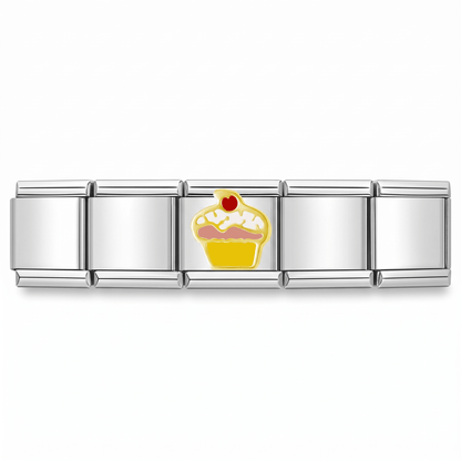 Charm Cup Cake (Amarillo) en pulsera italiana de eslabones