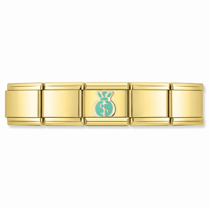 Charm Dinero (Bolsa, Dorado) en pulsera italiana de eslabones