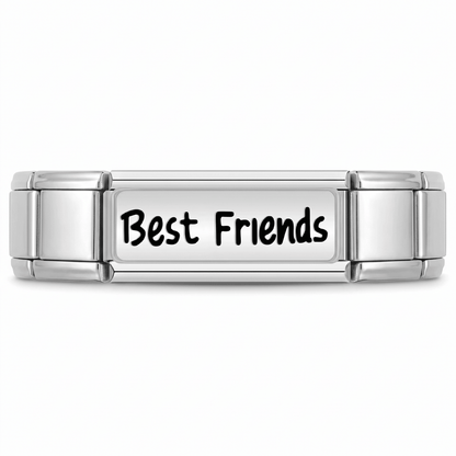 Charm Doble Best Friends (Plateado) en pulsera italiana de eslabones