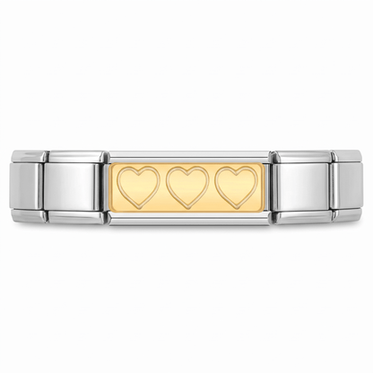 Charm Doble Corazones en pulsera italiana de eslabones