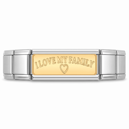 Charm Doble I Love my Family en pulsera italiana de eslabones