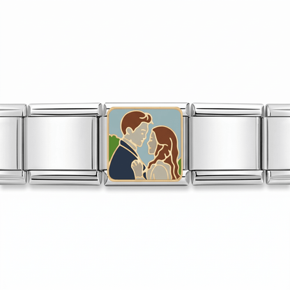 Charm Edward y Bella en pulsera italiana de eslabones
