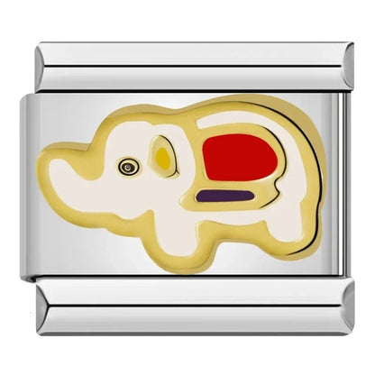 Charm Elefante (Blanco, Plateado) - Italian Charms