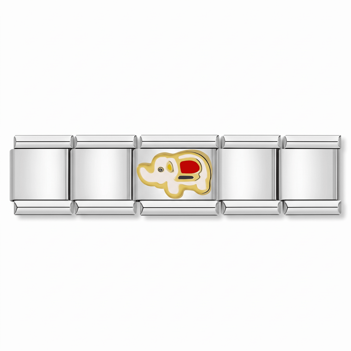 Charm Elefante (Blanco, Dorado) en pulsera italiana de eslabones