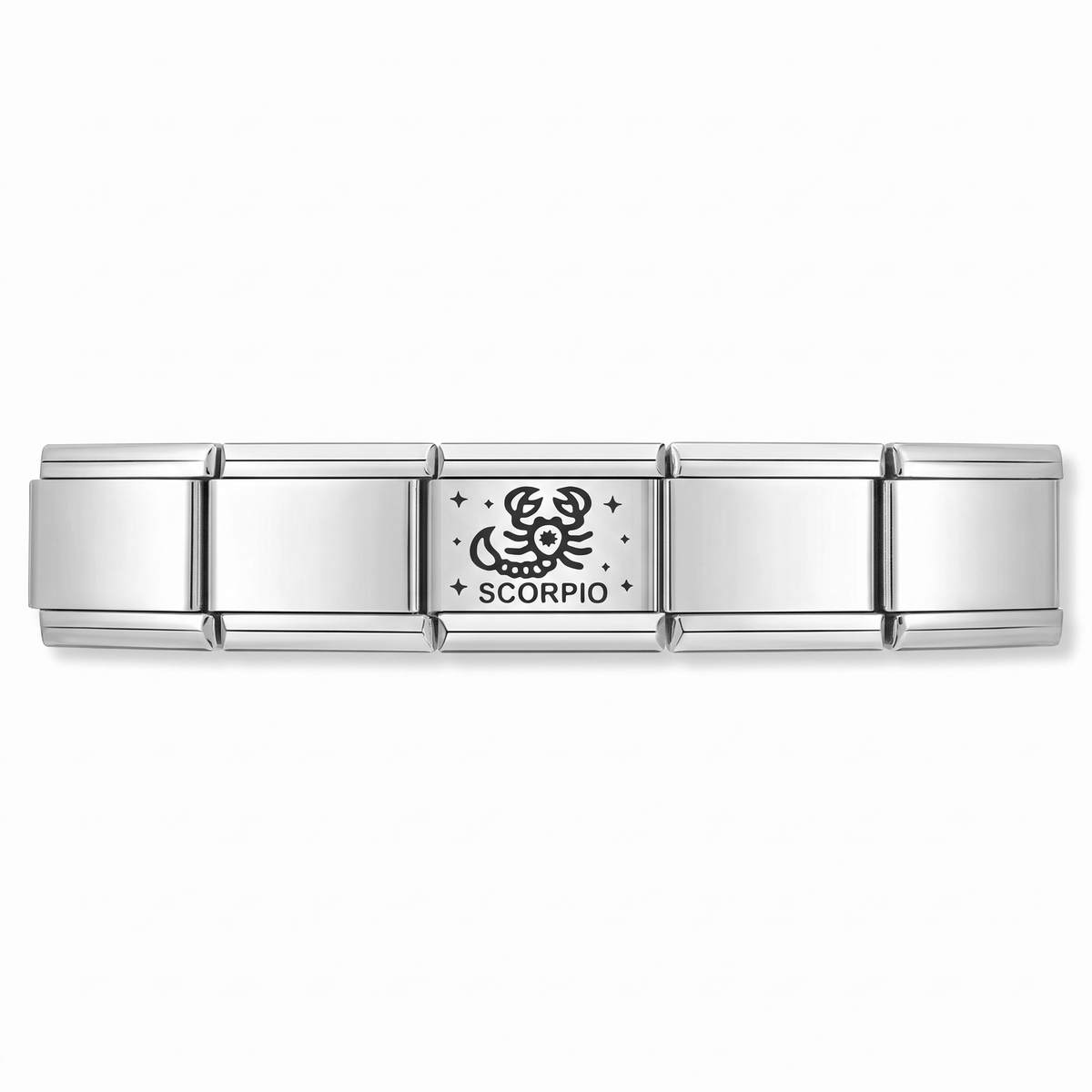 Charm Escorpio (Plateado) en pulsera italiana de eslabones