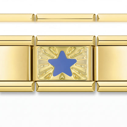 Charm Estrella Azul (Rayos Dorados) en pulsera italiana de eslabones