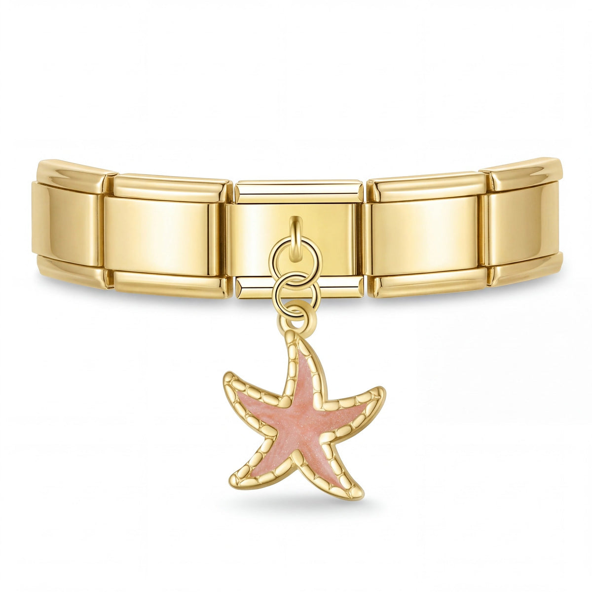 Charm Estrella de Mar Rosa en pulsera italiana de eslabones
