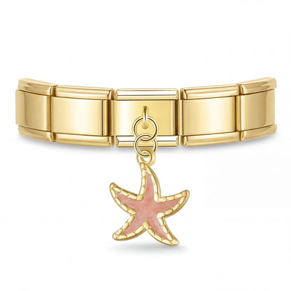 Charm Estrella de Mar Rosa en pulsera italiana de eslabones