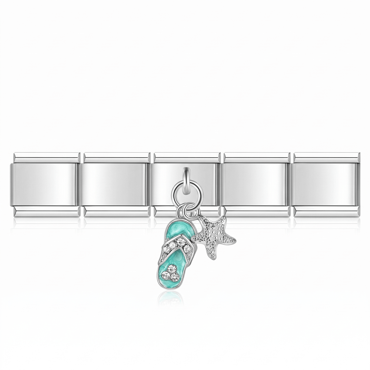 Charm Estrella mar (Colgante, Plateado) en pulsera italiana de eslabones