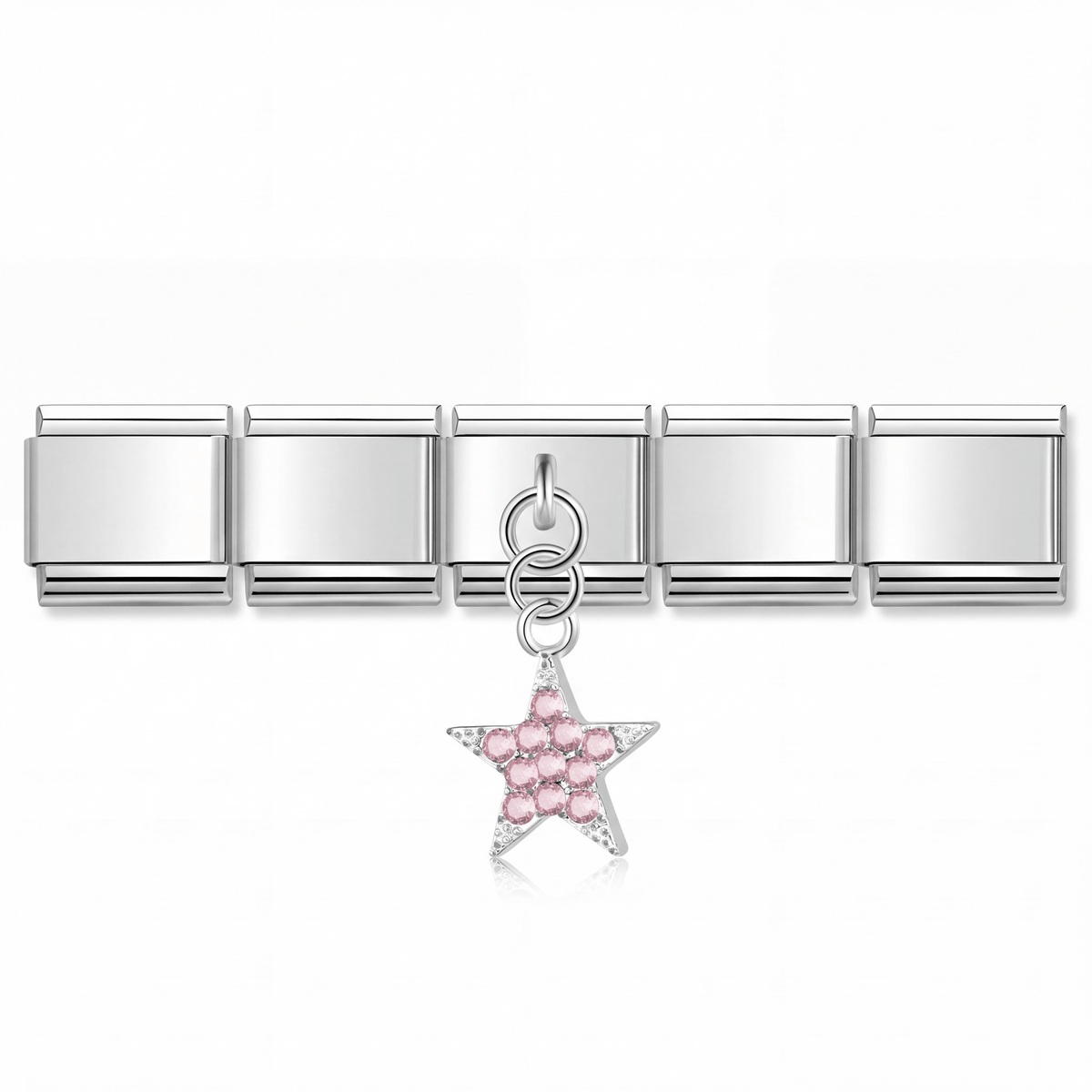 Charm Estrella Rosa (Colgante con Brillos) en pulsera italiana de eslabones