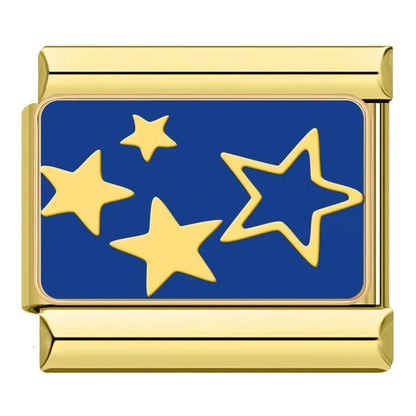 Charm Estrellas (Fondo Azul, Dorado) - Italian Charms