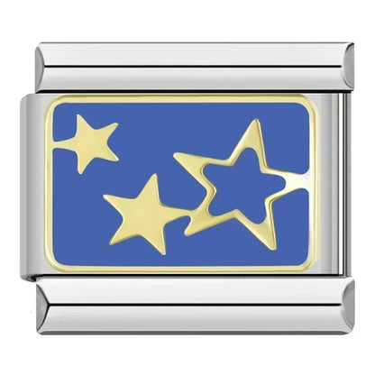 Charm Estrellas (Fondo Azul, Plateado) - Italian Charms
