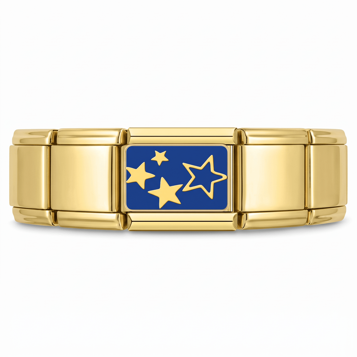 Charm Estrellas (Fondo Azul, Dorado) en pulsera italiana de eslabones