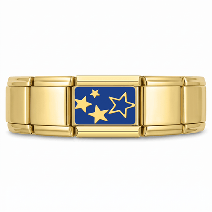 Charm Estrellas (Fondo Azul, Dorado) en pulsera italiana de eslabones
