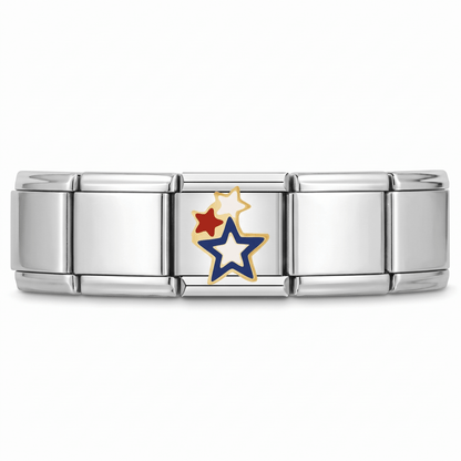 Charm Estrellas (Tricolor) en pulsera italiana de eslabones