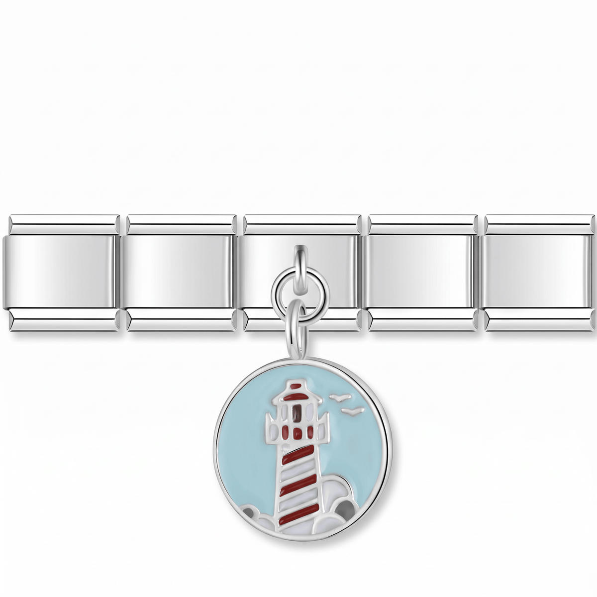 Charm Faro (Colgante, Plateado) en pulsera italiana de eslabones