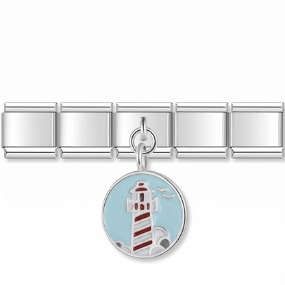Charm Faro (Colgante, Plateado) en pulsera italiana de eslabones