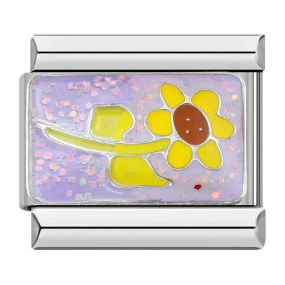Charm Flor amarilla (Fondo Morado) - Italian Charms