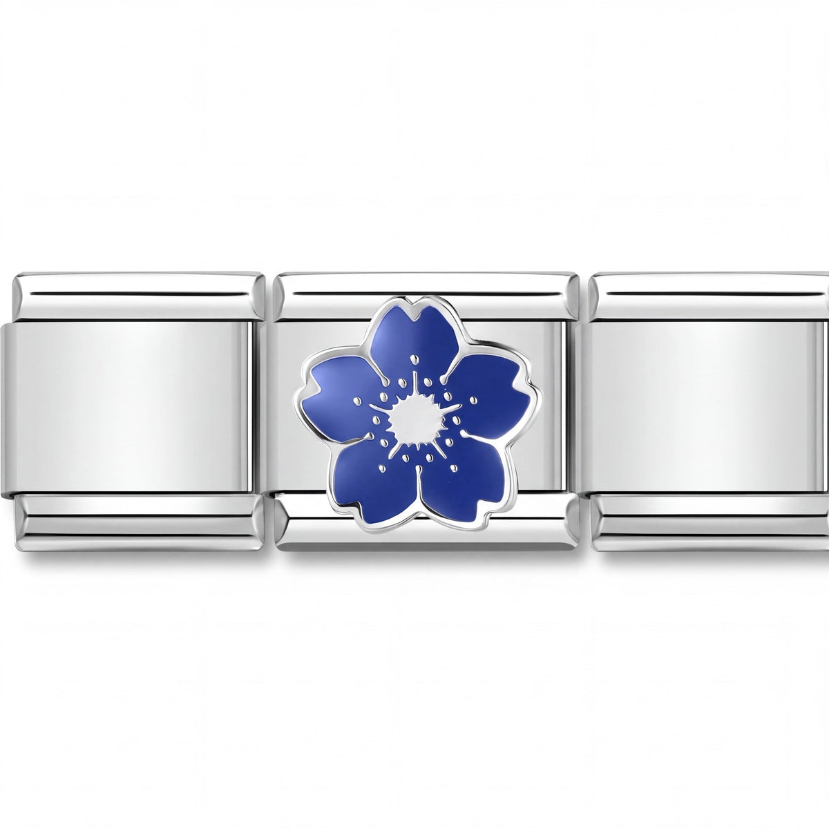 Charm Flor Azul (Plateado) en pulsera italiana de eslabones