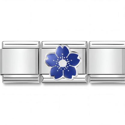 Charm Flor Azul (Plateado) en pulsera italiana de eslabones