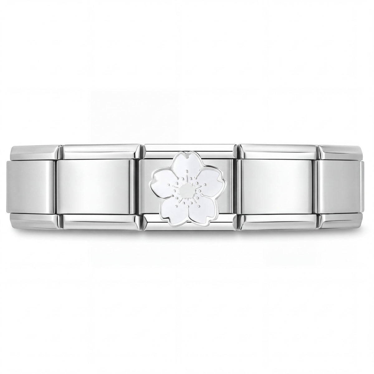 Charm Flor Blanca (Cerezo) en pulsera italiana de eslabones