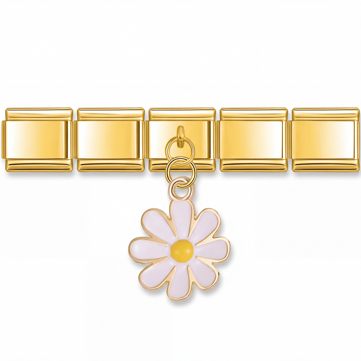 Charm Flor Blanca (Colgante Margarita) en pulsera italiana de eslabones